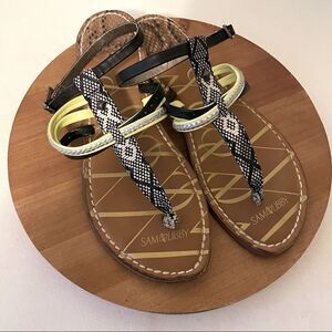 Sam & Libby Neon Yellow/Black Multicolor Flat Summer Sandals 9.5